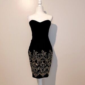 Jessica McClintock gunned sax black velvet gold glitter evening dress